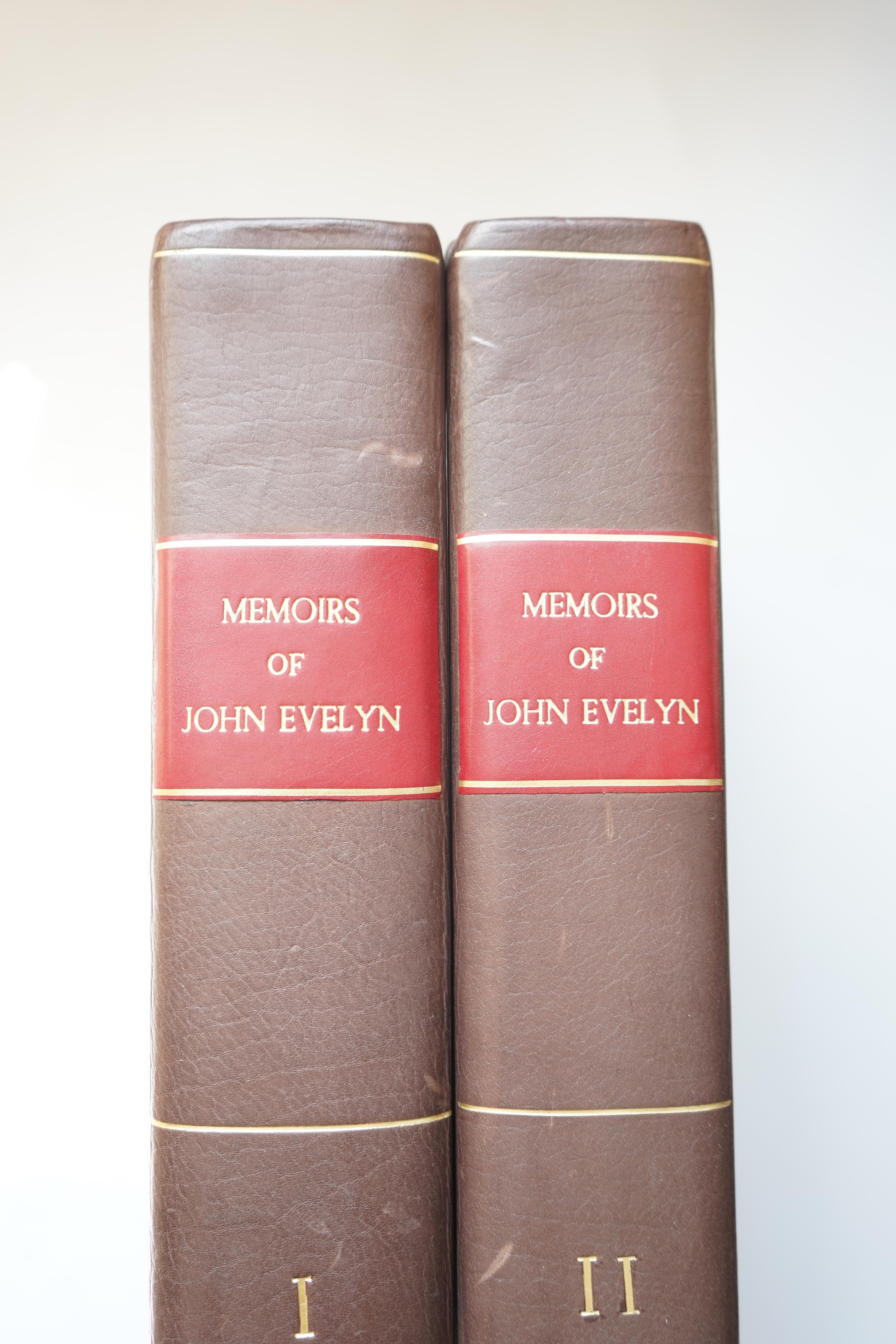Evelyn , John - Memoirs Illustrative of the Life and Writings of John Evelyn, Esq. F.R.S., edited by William Bray, 2 Vols, 2nd edition, large paper copy, rebound quarter calf with renewed endpapers, with 12 engraved plat